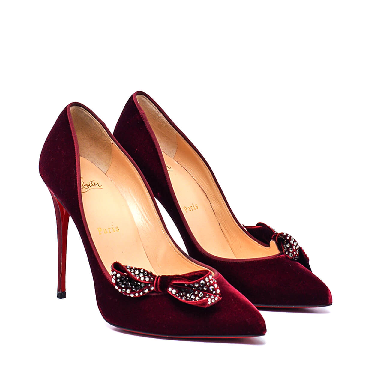 Christian Louboutin - Burgundy Velvet Madame Menule Bow 100 Pumps 38,5